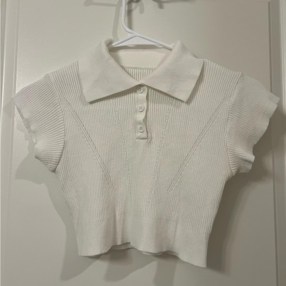 White Crop Top  shirt‎ Size Small (0219d top)